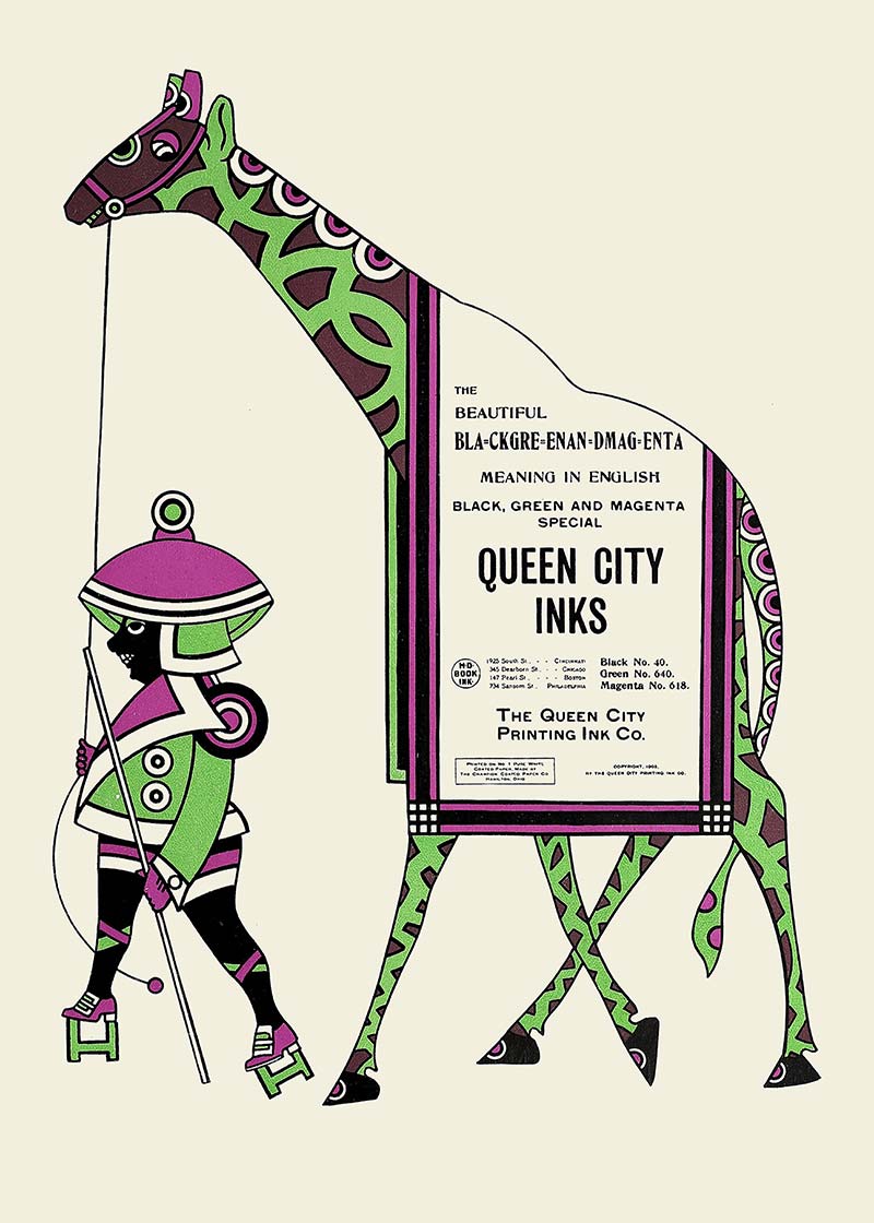 Queen City Printing Inks Vintage Poster - Green & Pink Giraffe