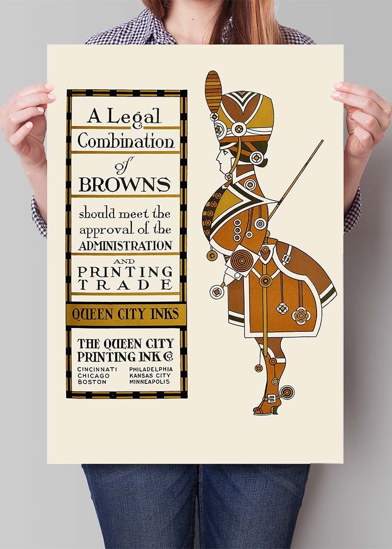 Queen City Printing Inks Vintage Poster - Figure In Brown Print