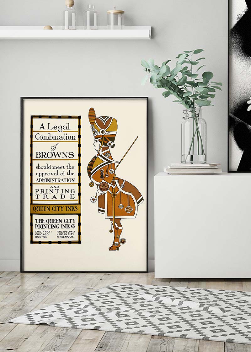 Queen City Printing Inks Vintage Poster - Figure In Brown Print