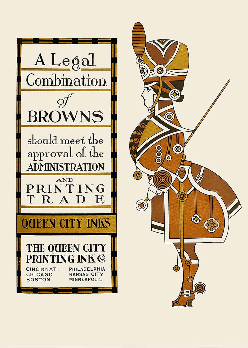 Queen City Printing Inks Vintage Poster - Figure In Brown Print
