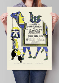 Queen City Printing Inks Vintage Poster - Yellow & Blue Camel Print