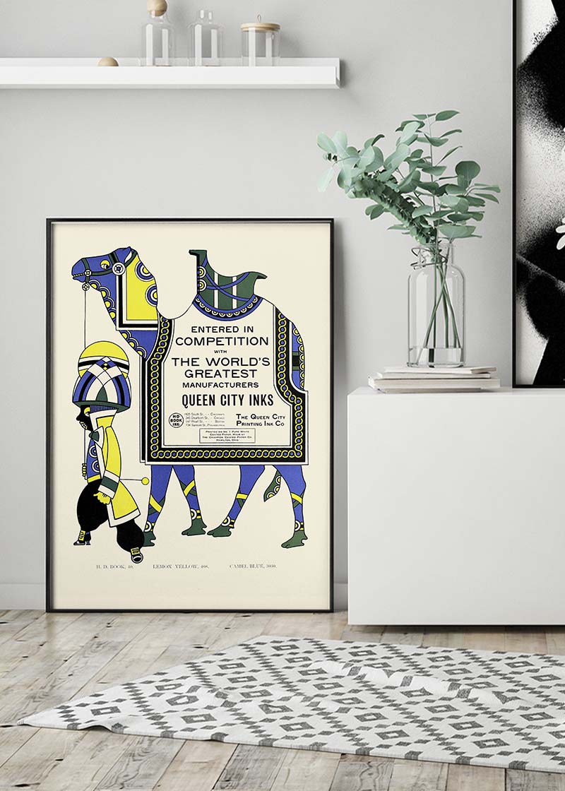 Queen City Printing Inks Vintage Poster - Yellow & Blue Camel Print