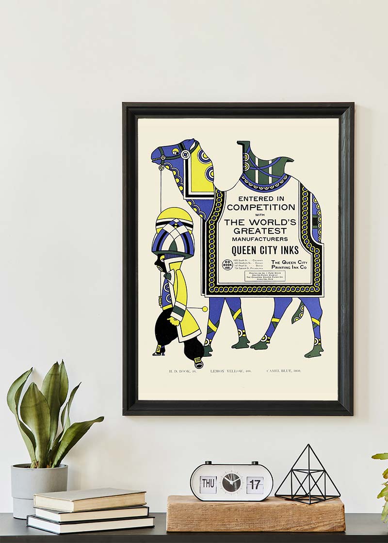 Queen City Printing Inks Vintage Poster - Yellow & Blue Camel Print