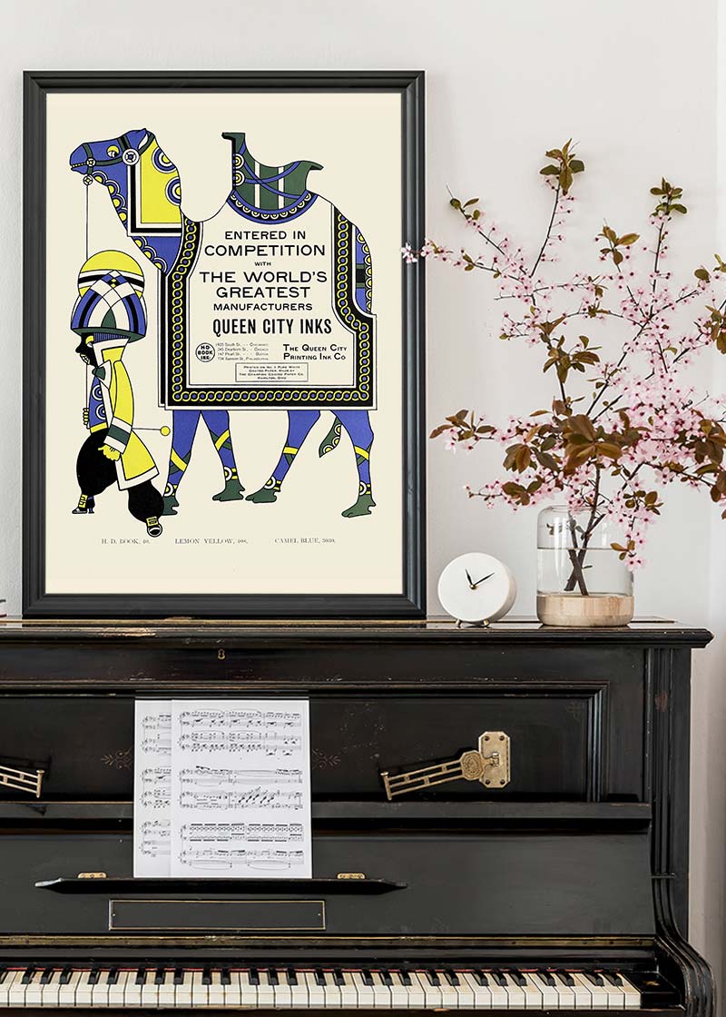 Queen City Printing Inks Vintage Poster - Yellow & Blue Camel Print