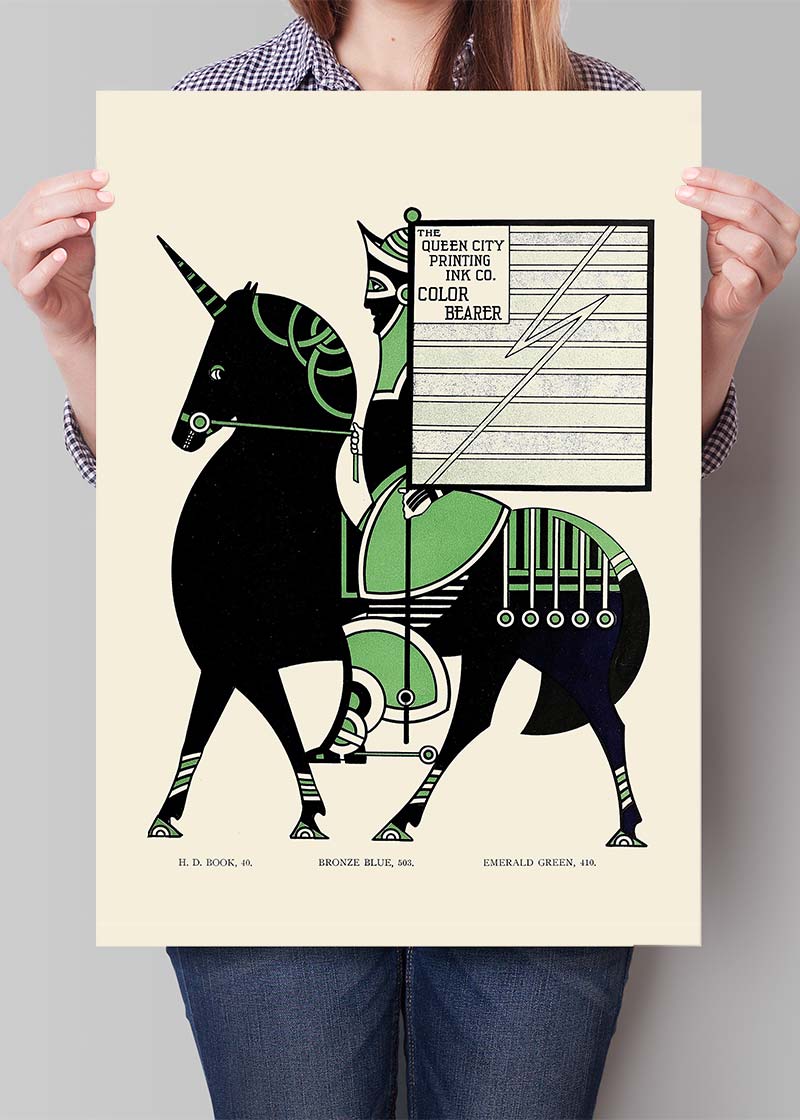 Queen City Printing Inks Vintage Poster - Black & Green Horse Print