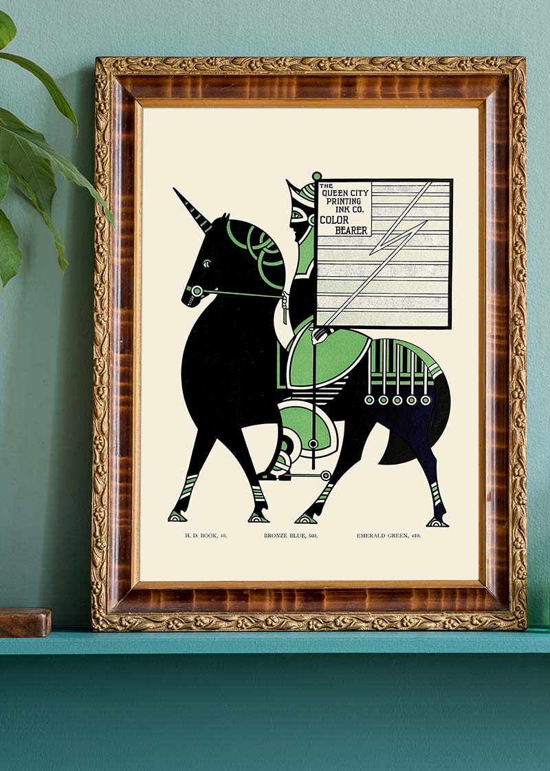 Queen City Printing Inks Vintage Poster - Black & Green Horse Print