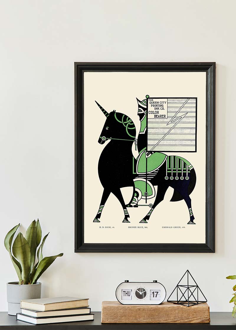 Queen City Printing Inks Vintage Poster - Black & Green Horse Print