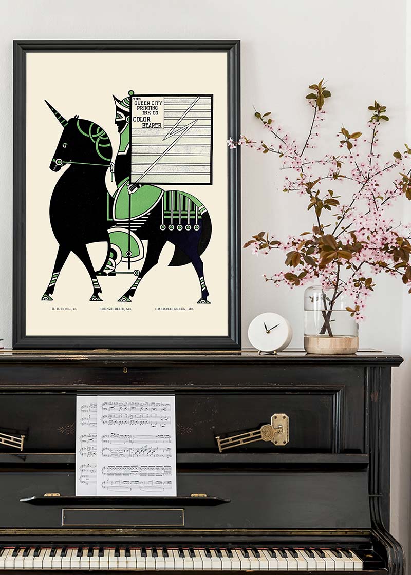 Queen City Printing Inks Vintage Poster - Black & Green Horse Print